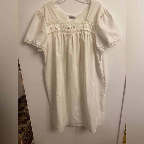 Vintage XL French Maid white midi night gown 80s Cotton - Picture 1 of 8